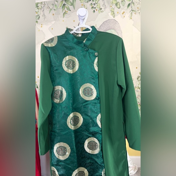 New Vietnamese ao dai gam cach Tan Nam Men’s modern long top beautiful green sml - Picture 3 of 4